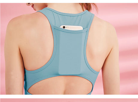 Womens Sports Bra - Grey/Blue (Sleeveless Crop Top for Yoga/Gym/Running)
