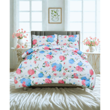 Meadow Bouquet Double Comforter Set w/ Fitted Sheet & 4 Pillow Covers - Pink/Blue (6 Piece Set)