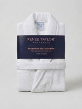 Renee Taylor Chalet Quick Dry Terry Cotton Unisex Bath Robe - White (Shawl Collar)