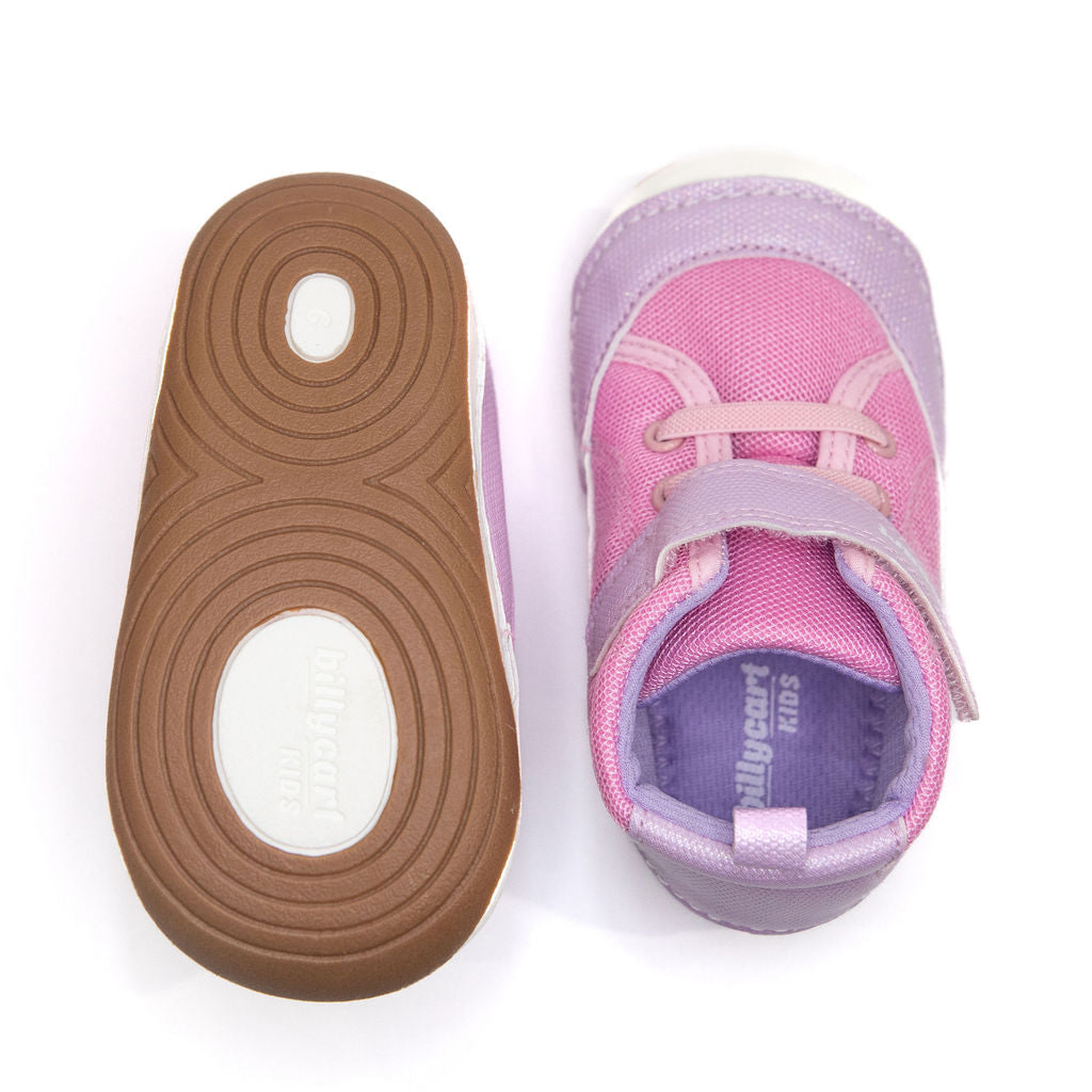 Billycart Floss Girls Wide-Fit Barefoot First Walker High-Top Sneakers - Pink/Purple (Baby & Toddler Shoes)