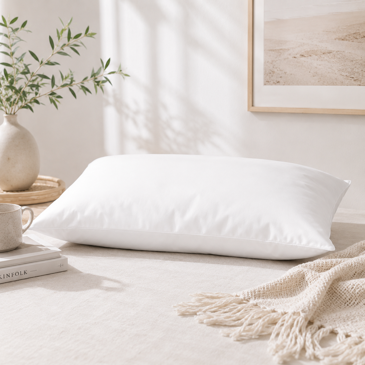 1x Standard Pure Cotton Plain Pillow - White
