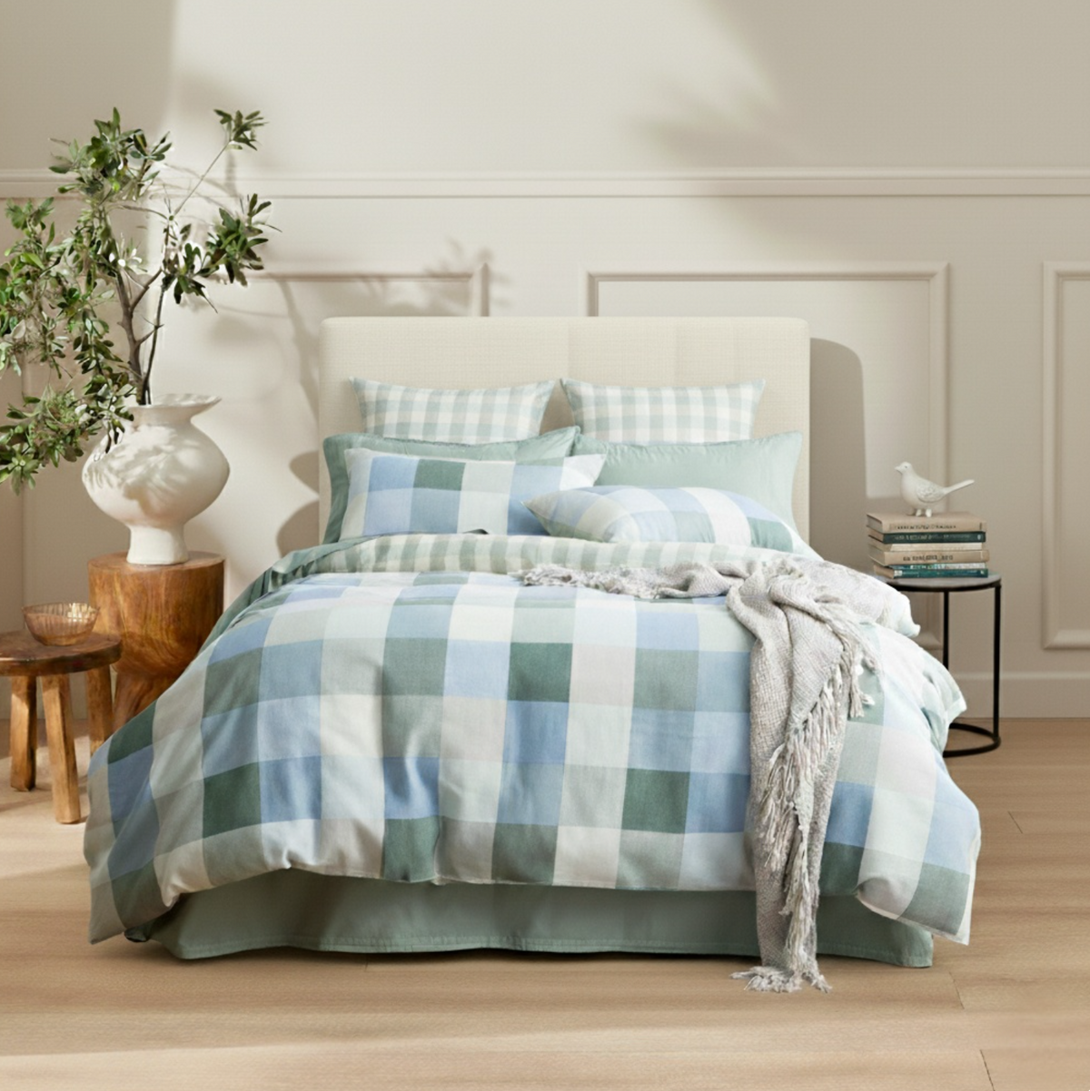 Renee Taylor Jackson Check Textured Cotton Slub Reversible Quilt Cover Set (OEKO-TEX Certified)