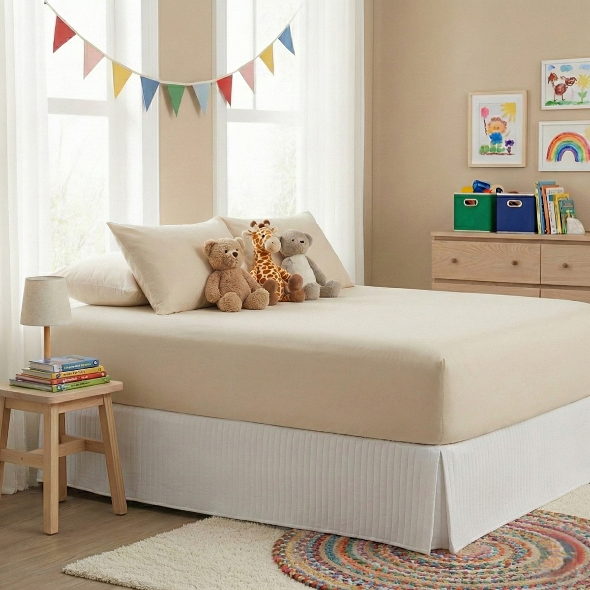 Renee Taylor Comfort T's Organic Cotton Jersey Fitted Sheet & Pillowcase Set - Oatmeal (OEKO-TEX Certified)