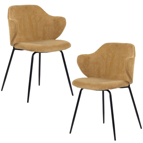 Set of 2 Corduroy Dining Chairs - Mustard Yellow
