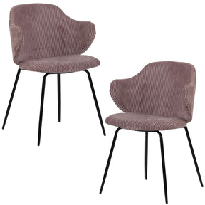 Set of 2 Corduroy Dining Chairs - Pink
