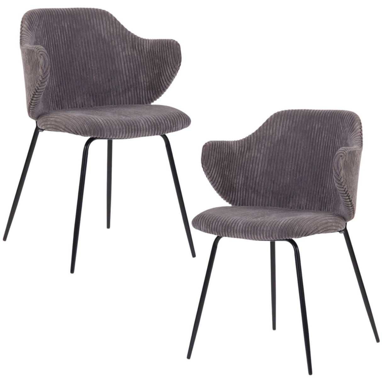 Set of 2 Corduroy Dining Chairs - Dark Grey