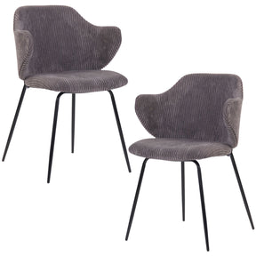 Set of 2 Corduroy Dining Chairs - Dark Grey