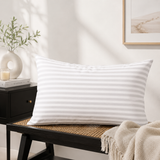 1x Standard Pure Cotton Striped Pillow - White