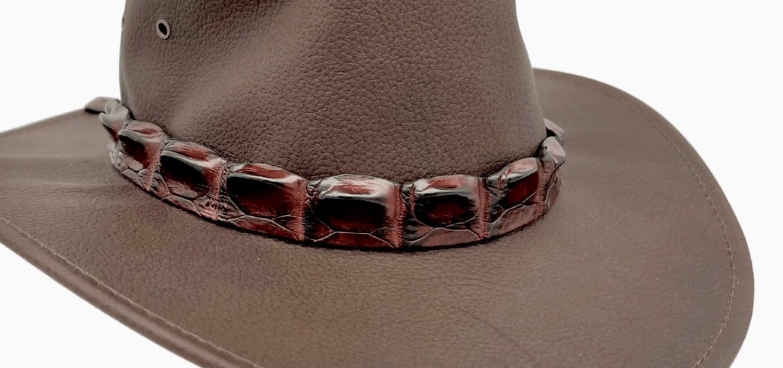 Jacaru 6564 Crocodile Leather Hatband - Replacement Band (Adjustable 75-80cm Made in Australia)