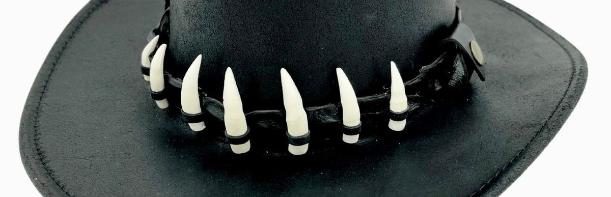 Jacaru 6568 Crocodile Leather Hatband - 7 Real Crocodile Teeth (Adjustable 75-80cm Made in Australia)