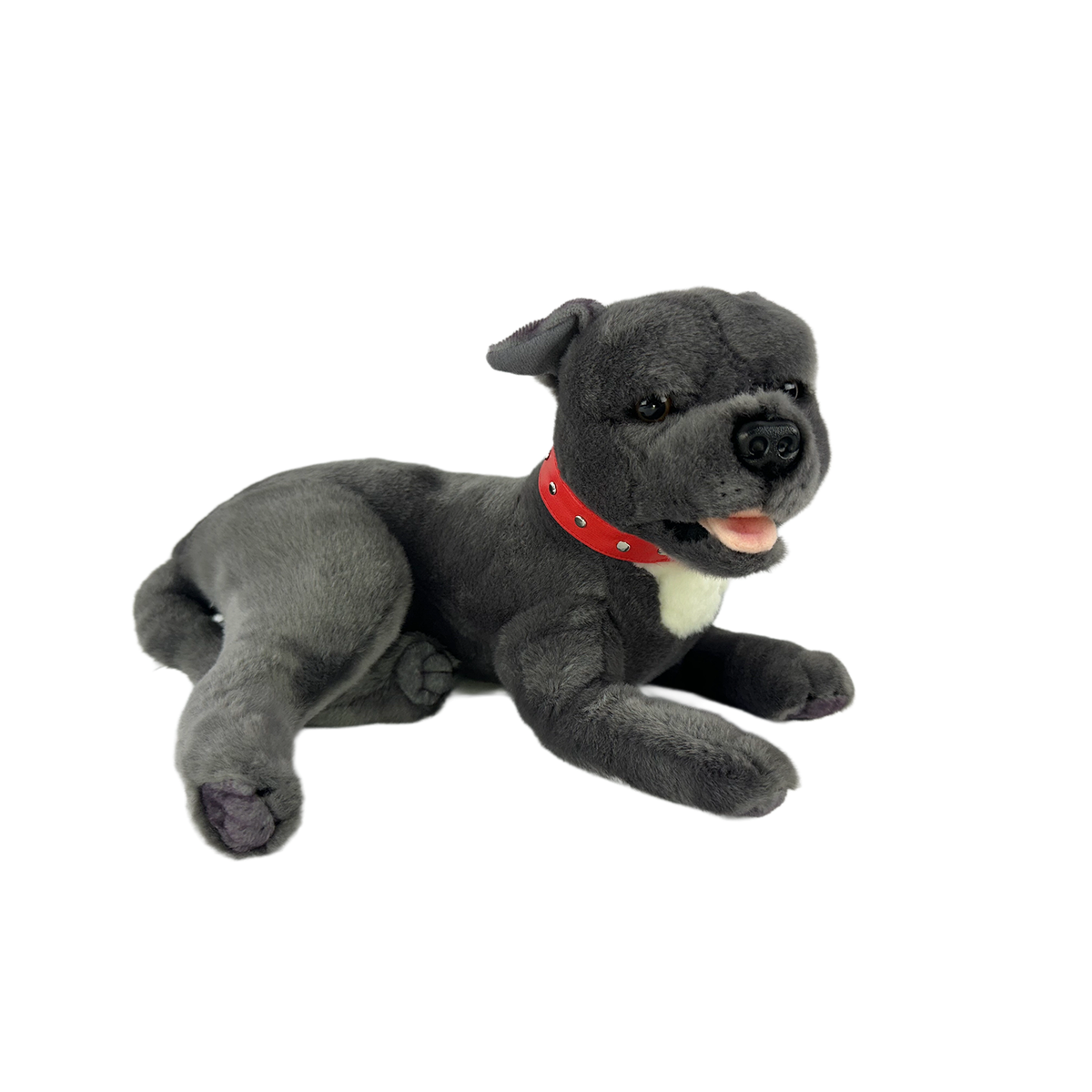Bocchetta Flint 35cm Lying Staffy Plush Toy - Grey (Realistic Stuffed Animal Dog Gift)