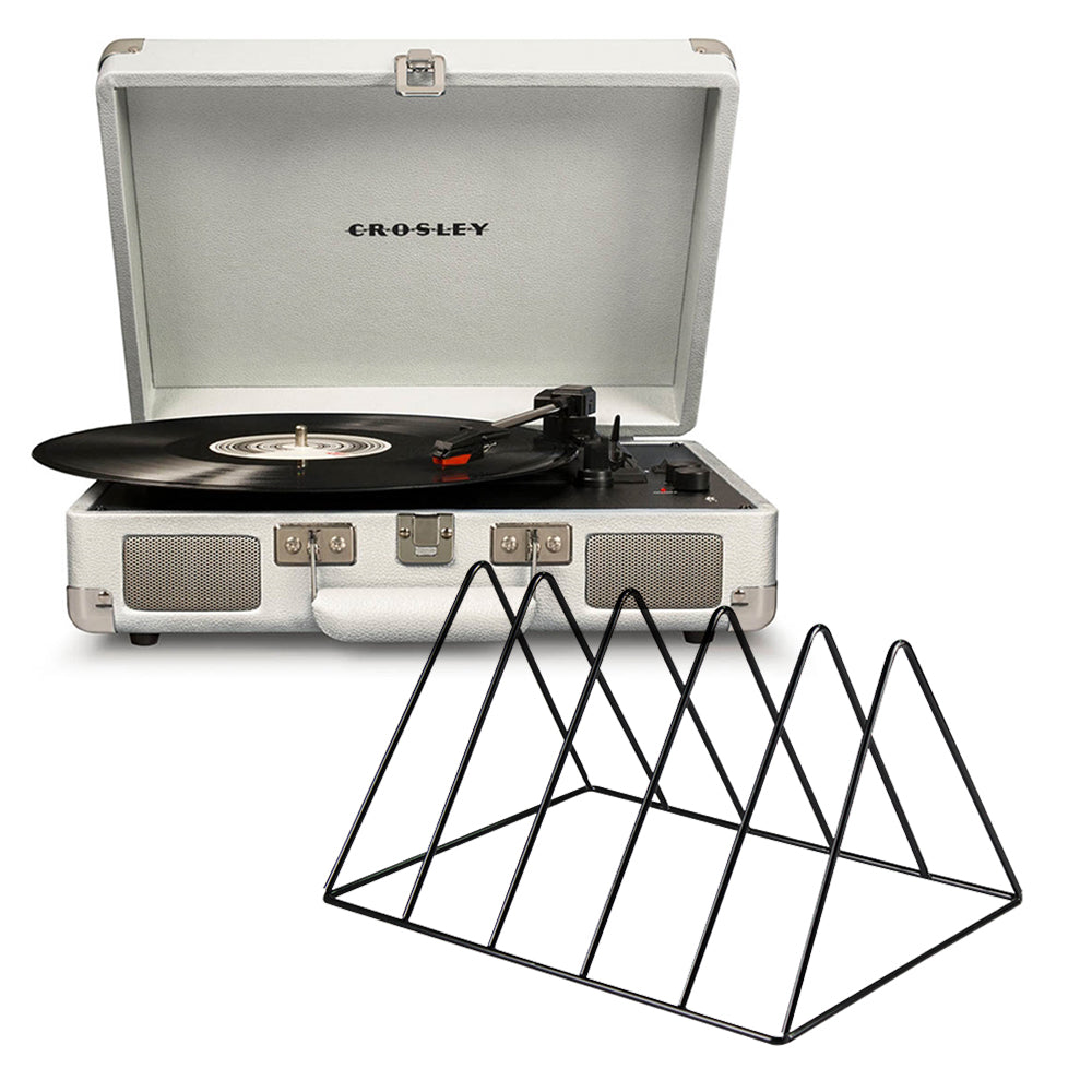 Crosley Cruiser Bluetooth Portable Turntable - White Sands + Gadhouse Vinyl Rack Bundle - Black