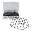 Crosley Cruiser Bluetooth Portable Turntable - Silver + Gadhouse Vinyl Rack Bundle - Black