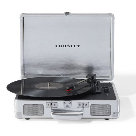 Crosley Cruiser Bluetooth Portable Turntable - Silver + Gadhouse Vinyl Rack Bundle - Black