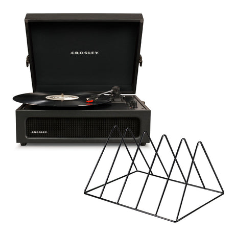 Crosley Voyager Bluetooth Portable Turntable - Black + Gadhouse Vinyl Rack Bundle - Black