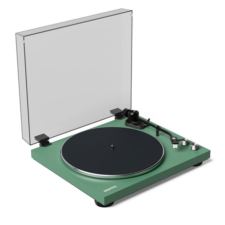 Kanto OBI3 Turntable - Matte Green with Kanto ORA 100W Powered Speakers