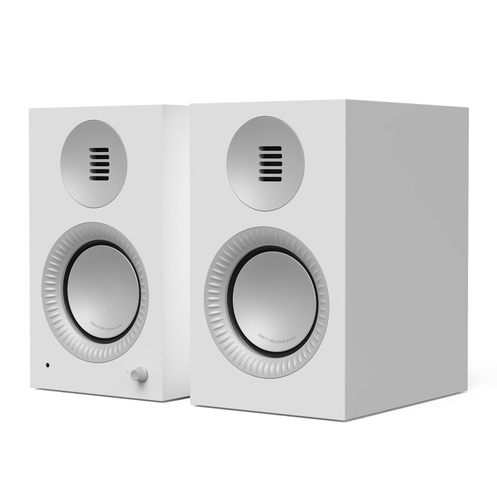 Kanto TUK (2nd Gen) 260W Powered Speaker System with Bluetooth 5.4, Dual RCA & USB-C Inputs - Matte White with Aluminium