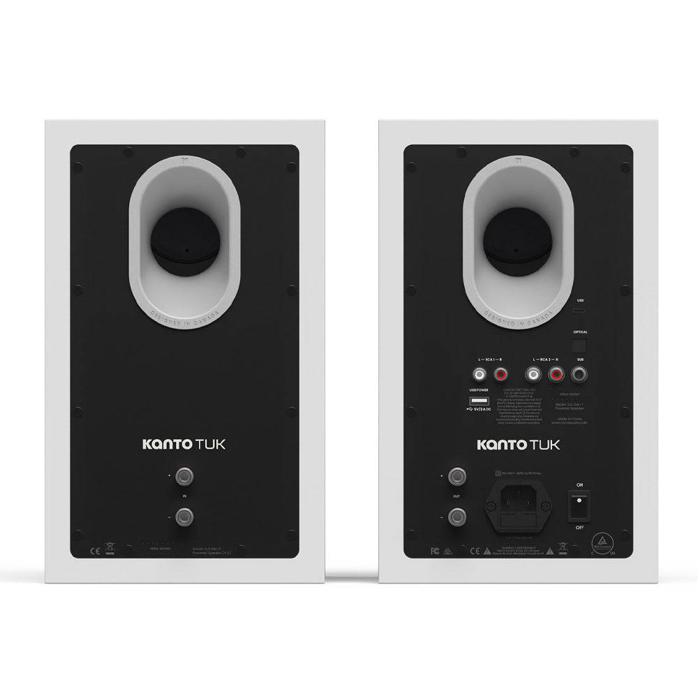 Kanto TUK (2nd Gen) 260W Powered Speaker System with Bluetooth 5.4, Dual RCA & USB-C Inputs - Matte White with Aluminium