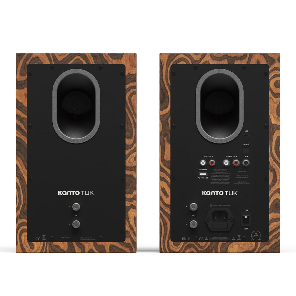 Kanto TUK (2nd Gen) 260W Powered Speaker System with Bluetooth 5.4, Dual RCA & USB-C Inputs - Burl with Gunmetal