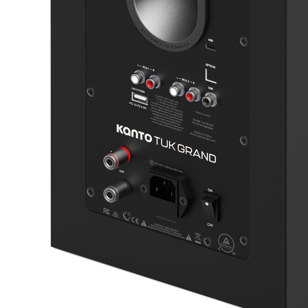 Kanto TUK (2nd Gen) Grand 320W Powered Speaker System with Bluetooth 5.4, Dual RCA & USB-C Inputs - Matte Black with Gunmetal
