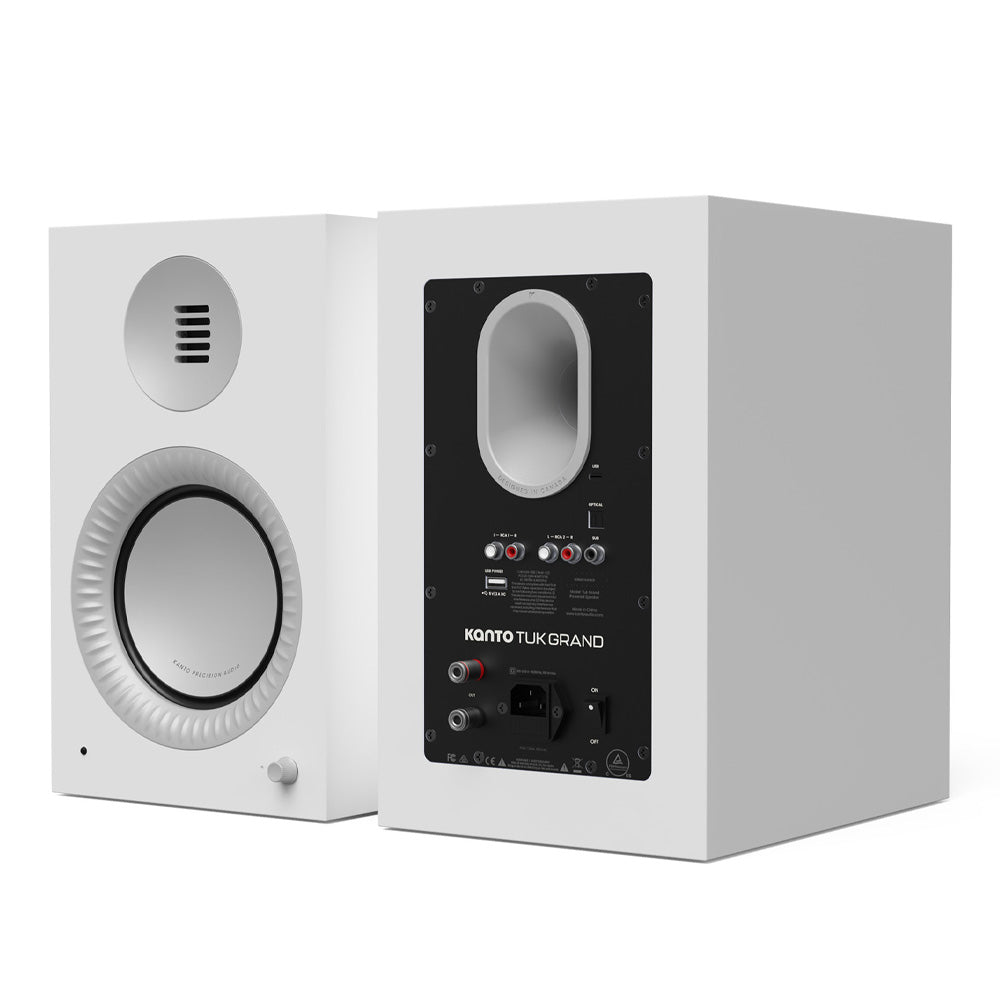 Kanto TUK (2nd Gen) Grand 320W Powered Speaker System with Bluetooth 5.4, Dual RCA & USB-C Inputs - Matte White with Aluminium
