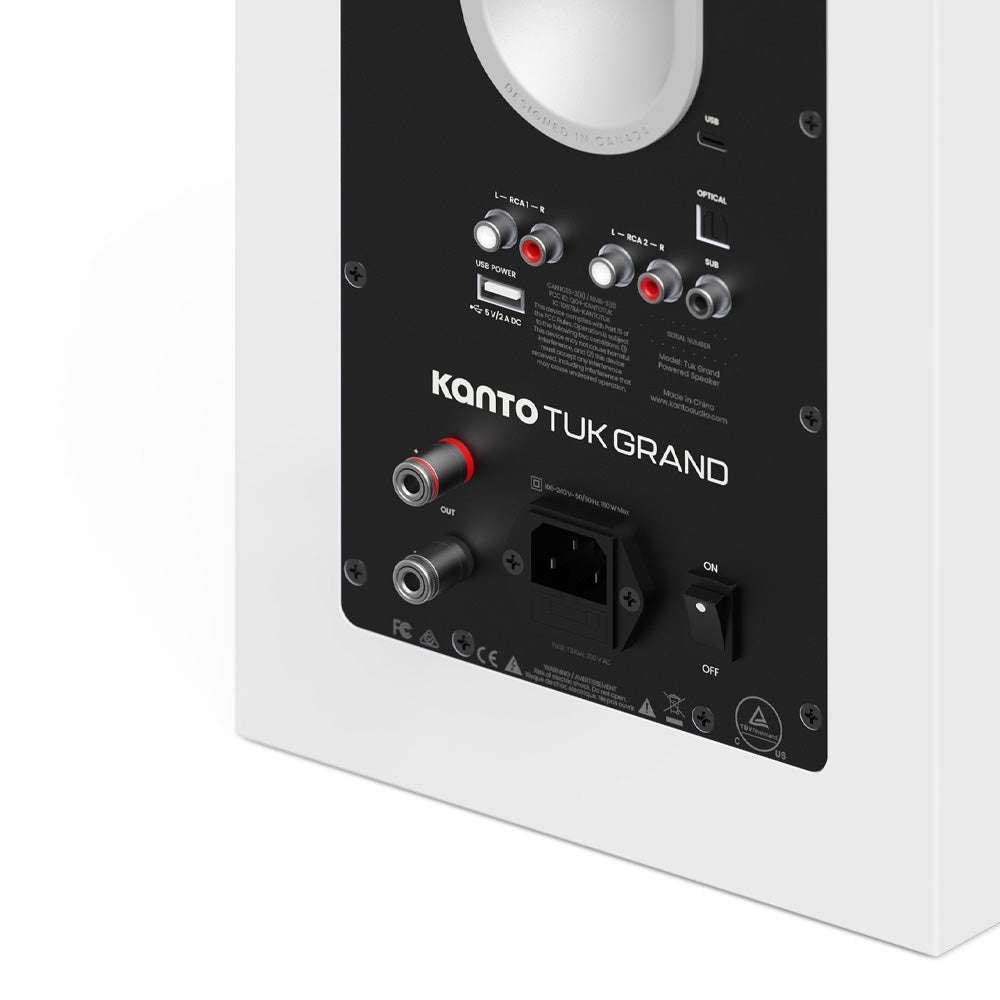 Kanto TUK (2nd Gen) Grand 320W Powered Speaker System with Bluetooth 5.4, Dual RCA & USB-C Inputs - Matte White with Aluminium