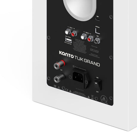 Kanto TUK (2nd Gen) Grand 320W Powered Speaker System with Bluetooth 5.4, Dual RCA & USB-C Inputs - Matte White with Aluminium