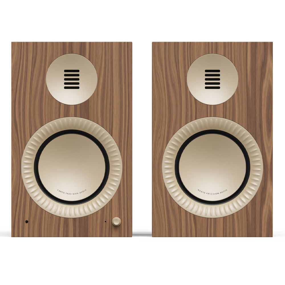 Kanto TUK (2nd Gen) Grand 320W Powered Speaker System with Bluetooth 5.4, Dual RCA & USB-C Inputs - Matte Walnut with Rose Gold
