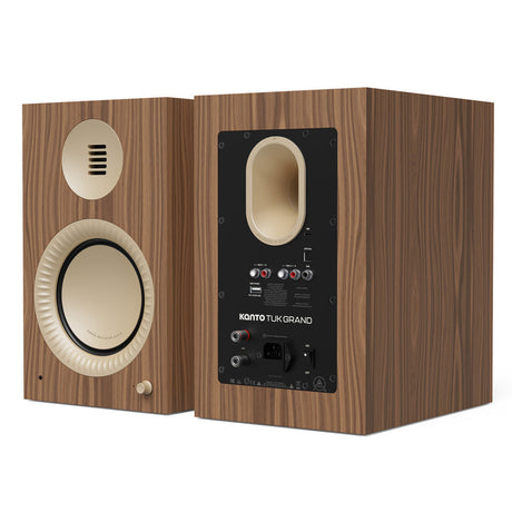 Kanto TUK (2nd Gen) Grand 320W Powered Speaker System with Bluetooth 5.4, Dual RCA & USB-C Inputs - Matte Walnut with Rose Gold