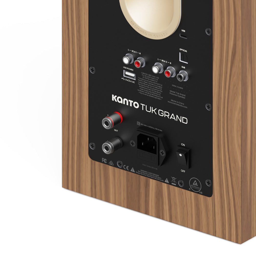 Kanto TUK (2nd Gen) Grand 320W Powered Speaker System with Bluetooth 5.4, Dual RCA & USB-C Inputs - Matte Walnut with Rose Gold