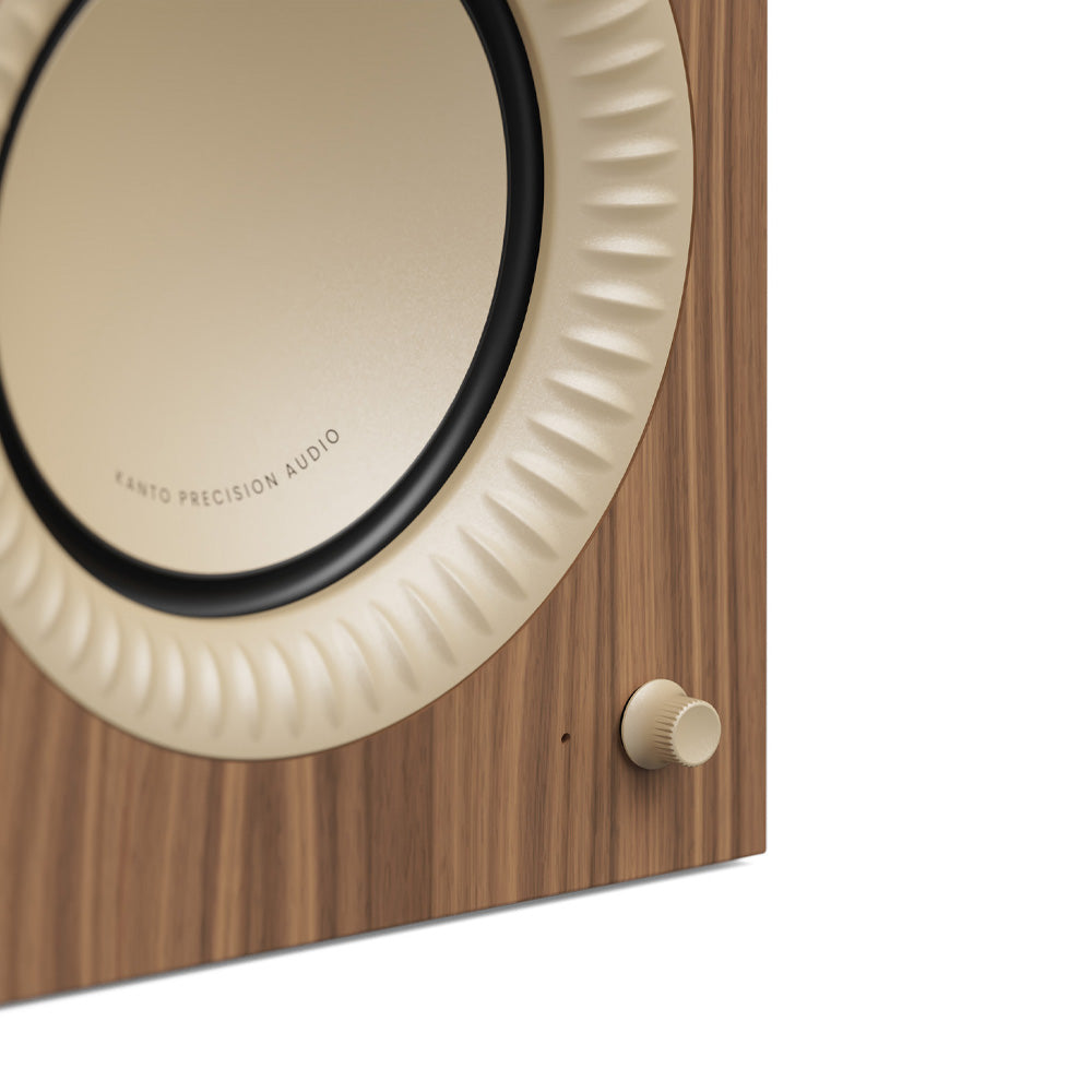 Kanto TUK (2nd Gen) Grand 320W Powered Speaker System with Bluetooth 5.4, Dual RCA & USB-C Inputs - Matte Walnut with Rose Gold