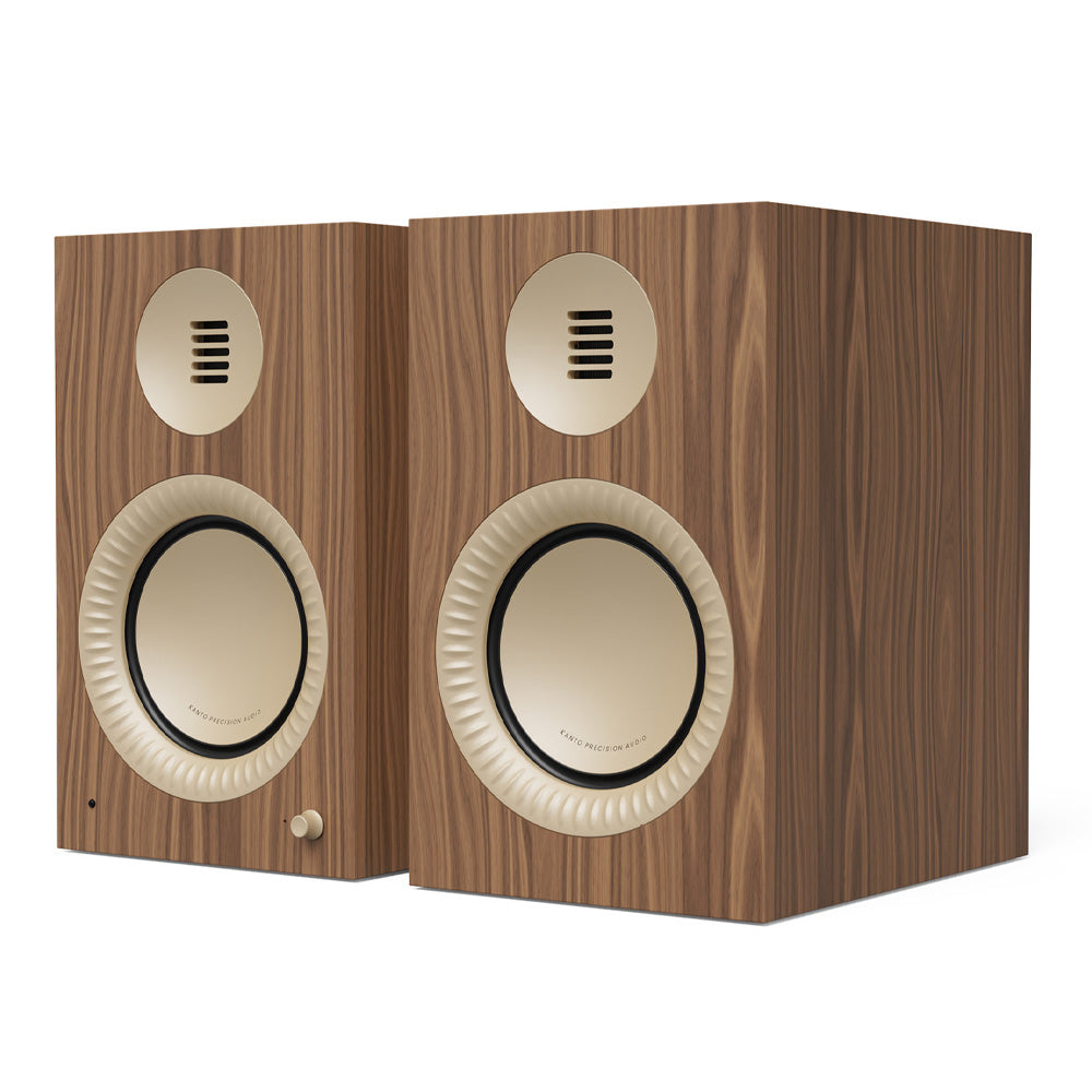 Kanto TUK (2nd Gen) Grand 320W Powered Speaker System with Bluetooth 5.4, Dual RCA & USB-C Inputs - Matte Walnut with Rose Gold