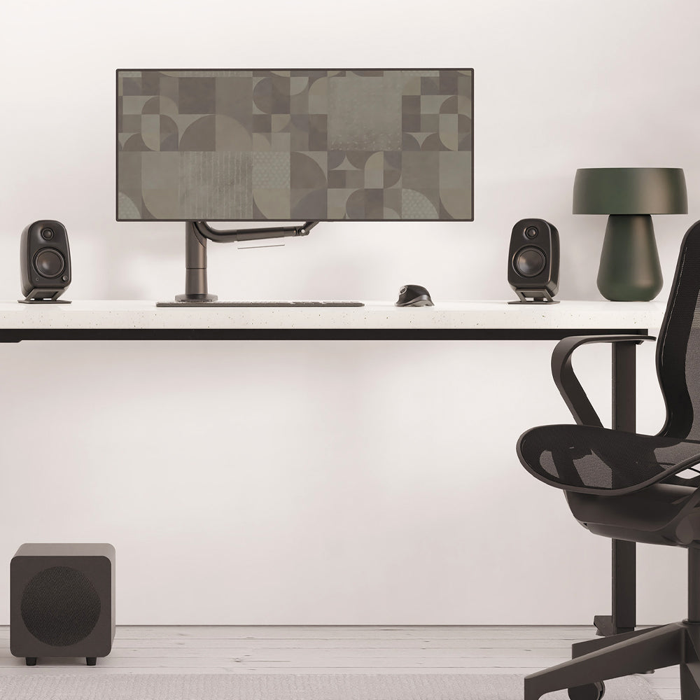 Kanto UKI 100W Desktop Speakers - Onyx (Matte Black), Pair (with Bluetooth, USB-C, Headphone out)