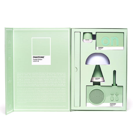 Lexon GIFT Set PANTONE - Green - Includes Mino+ Mini Speaker, Flip Classic Clock, Mina M Lamp, Thykho 3  Speaker