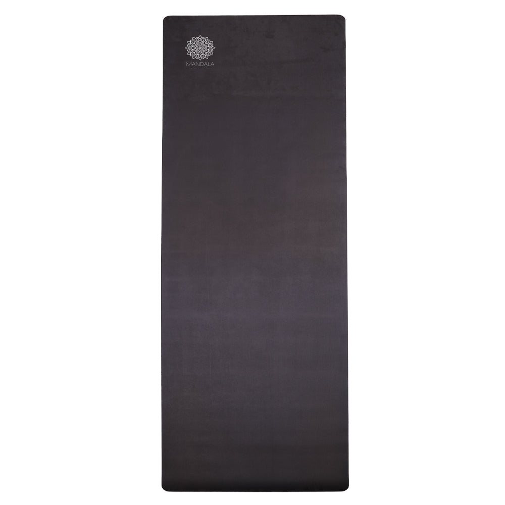 Mandala Premium Yoga Mat Set - Black (5mm Vegan Suede Mat, Adjustable Strap & Stainless Steel Water Bottle)