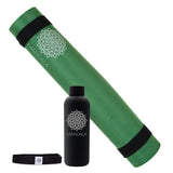 Mandala Premium Yoga Mat Set - Jade Green (5mm Vegan Suede Mat, Adjustable Strap & Stainless Steel Water Bottle)