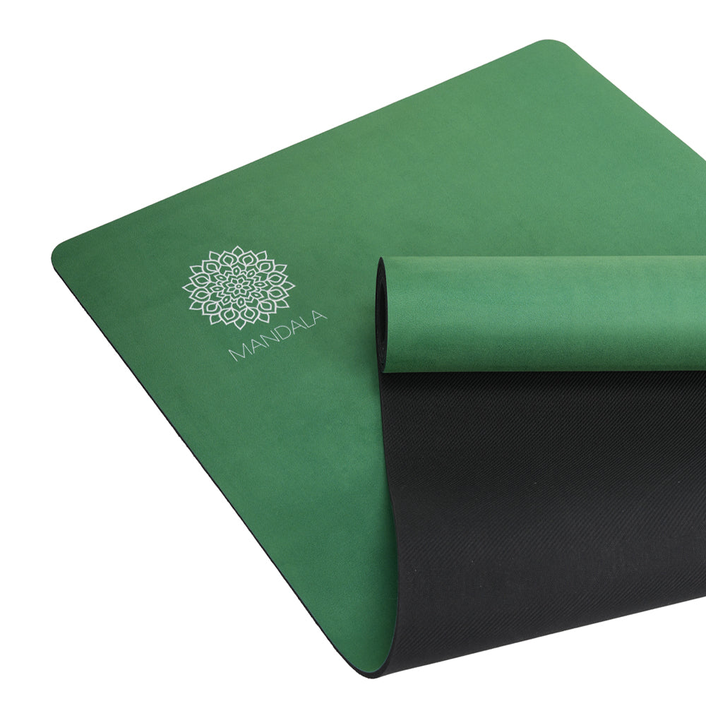 Mandala Premium Yoga Mat Set - Jade Green (5mm Vegan Suede Mat, Adjustable Strap & Stainless Steel Water Bottle)