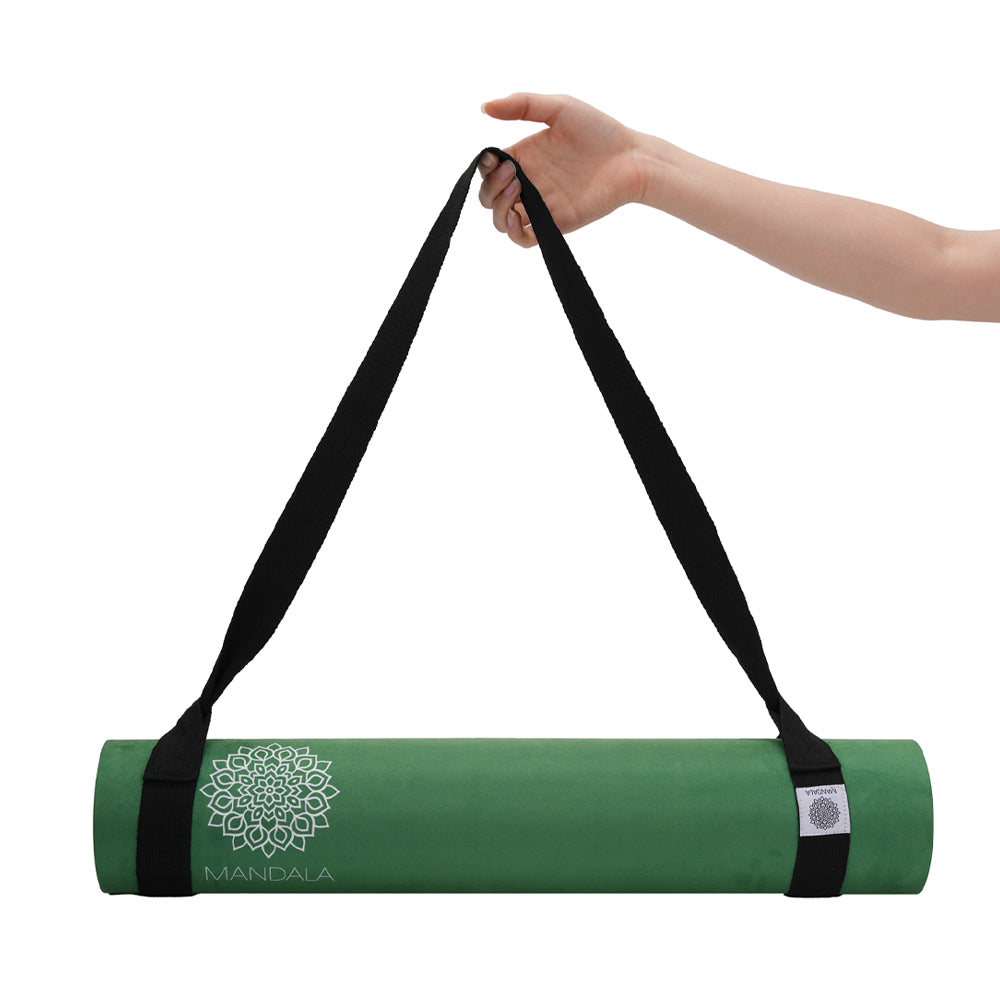 Mandala Premium Yoga Mat Set - Jade Green (5mm Vegan Suede Mat, Adjustable Strap & Stainless Steel Water Bottle)