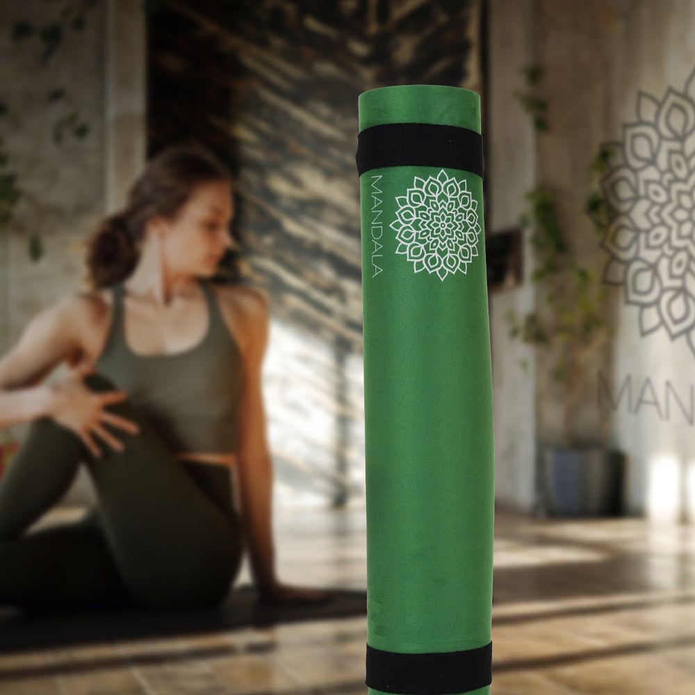 Mandala Premium Yoga Mat Set - Jade Green (5mm Vegan Suede Mat, Adjustable Strap & Stainless Steel Water Bottle)