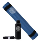 Mandala Premium Yoga Mat Set - Midnight Blue (5mm Vegan Suede Mat, Adjustable Strap & Stainless Steel Water Bottle)