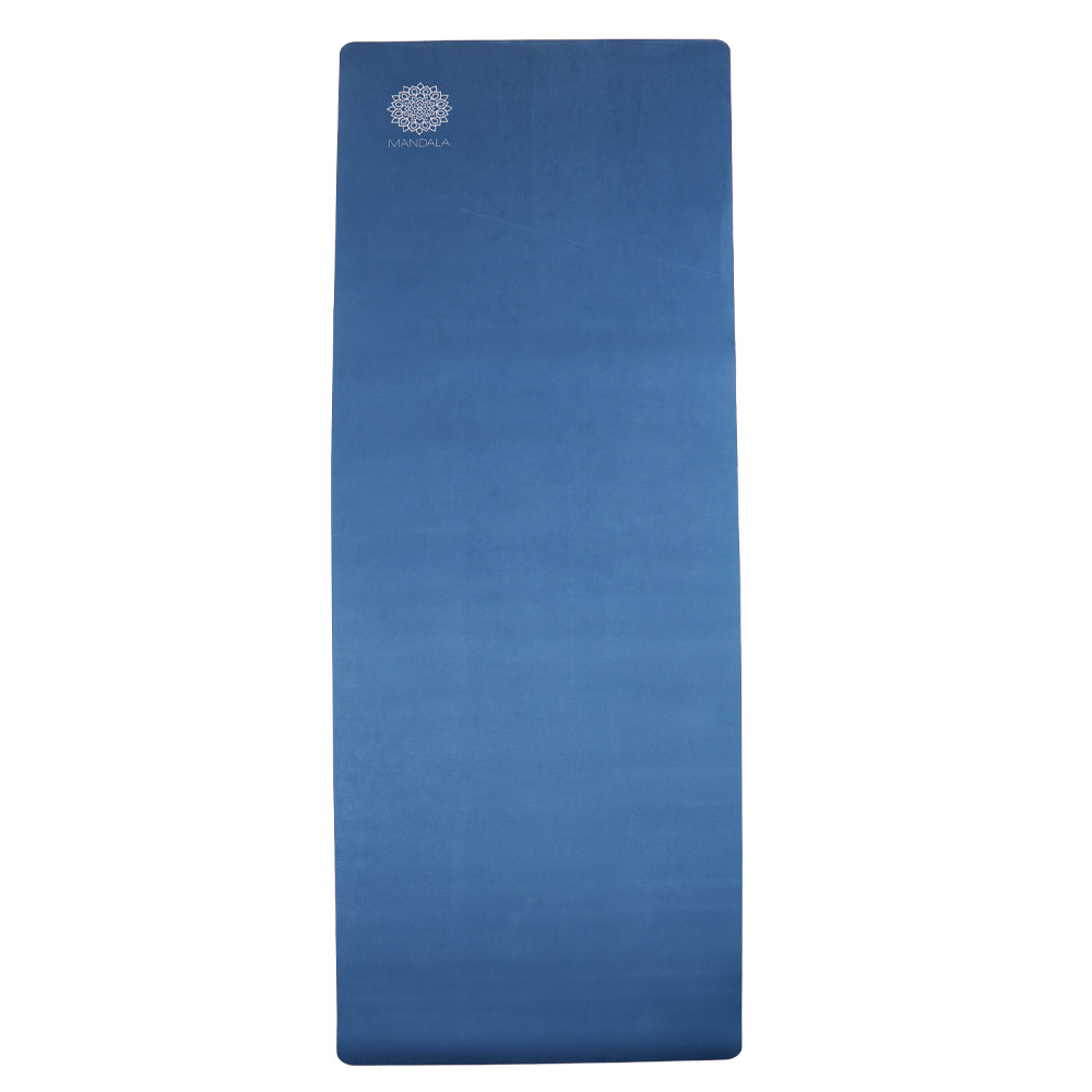 Mandala Premium Yoga Mat Set - Midnight Blue (5mm Vegan Suede Mat, Adjustable Strap & Stainless Steel Water Bottle)