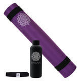 Mandala Premium Yoga Mat Set - Purple (5mm Vegan Suede Mat, Adjustable Strap & Stainless Steel Water Bottle)