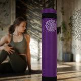 Mandala Premium Yoga Mat Set - Purple (5mm Vegan Suede Mat, Adjustable Strap & Stainless Steel Water Bottle)