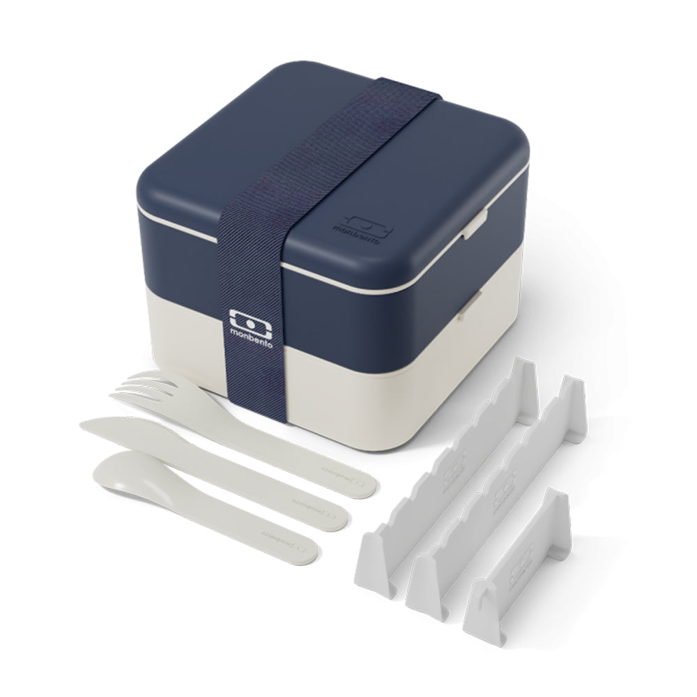 Monbento Flex 2 Compartment Lunch Box with Cutlery - Blue Natural