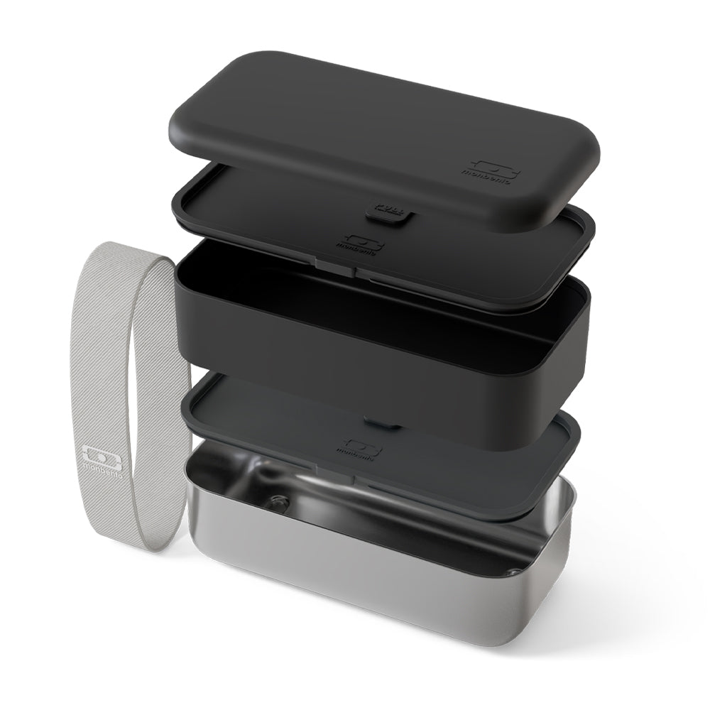 Monbento Mb Sense Original Two-Tier Metal Bento Box - Black Onyx