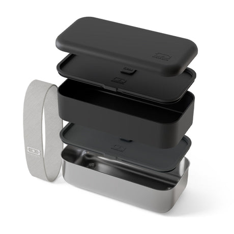 Monbento Mb Sense Original Two-Tier Metal Bento Box - Black Onyx
