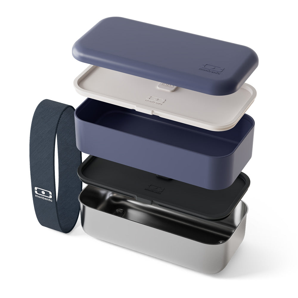 Monbento Mb Sense Original Two-Tier Metal Bento Box - Blue Natural