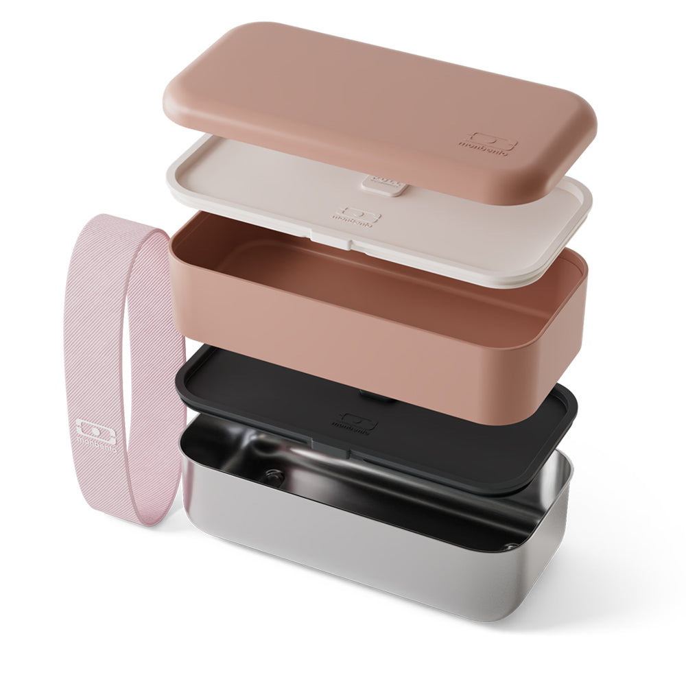 Monbento Mb Sense Original Two-Tier Metal Bento Box - Pink Moka