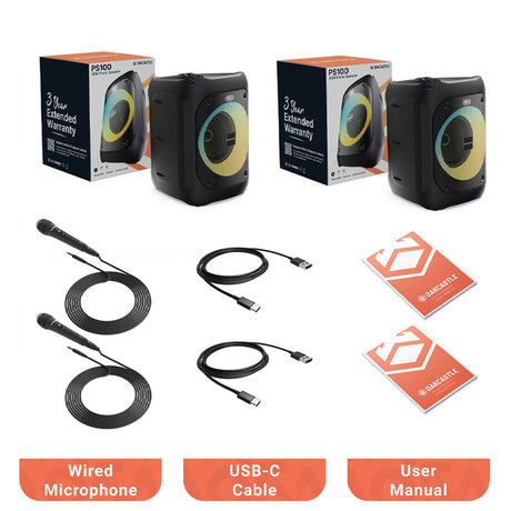 2x Majority PS100 - Bundled Party Speaker 40w Bluetooth Karaoke-DJ-Party-PA System - Black