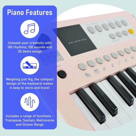 Axus 37 Key Mini Portable Keyboard - Pink